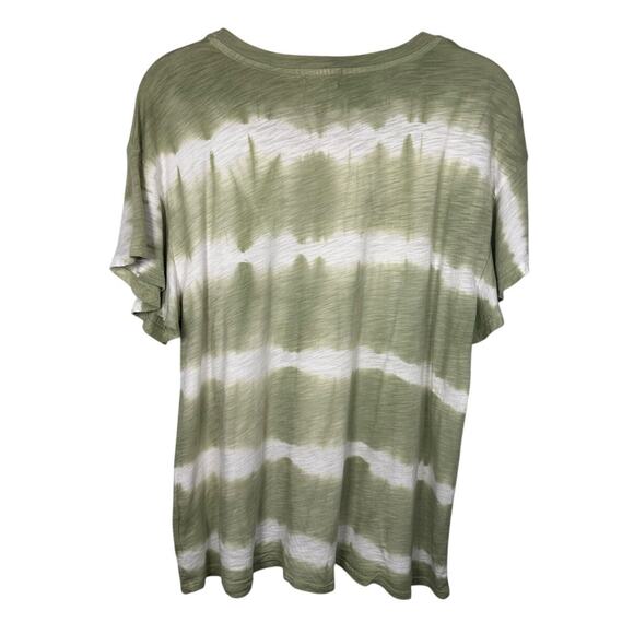 T. LA Green & White Tie Die Cotton Blend Flutter Sleeve Tee Shirt Women's Small - Picture 4 of 7